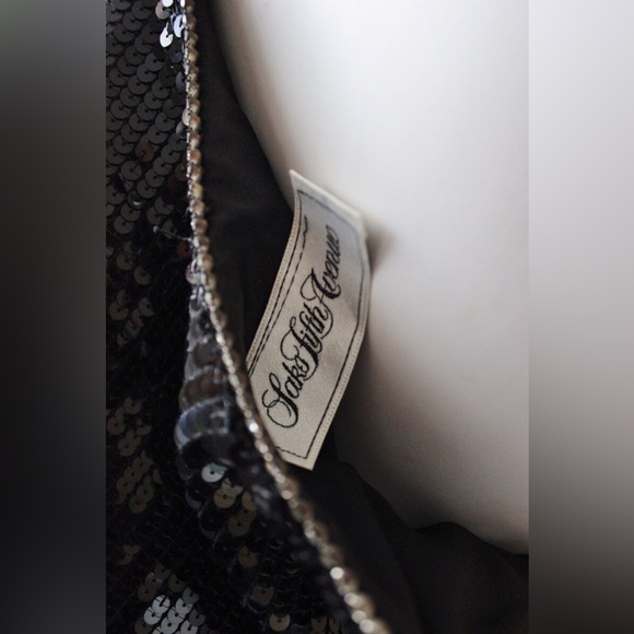 Saks 5th Ave vintage 1980s black sequin tank with rhinestone straps. Silk lining - Picture 4 of 6